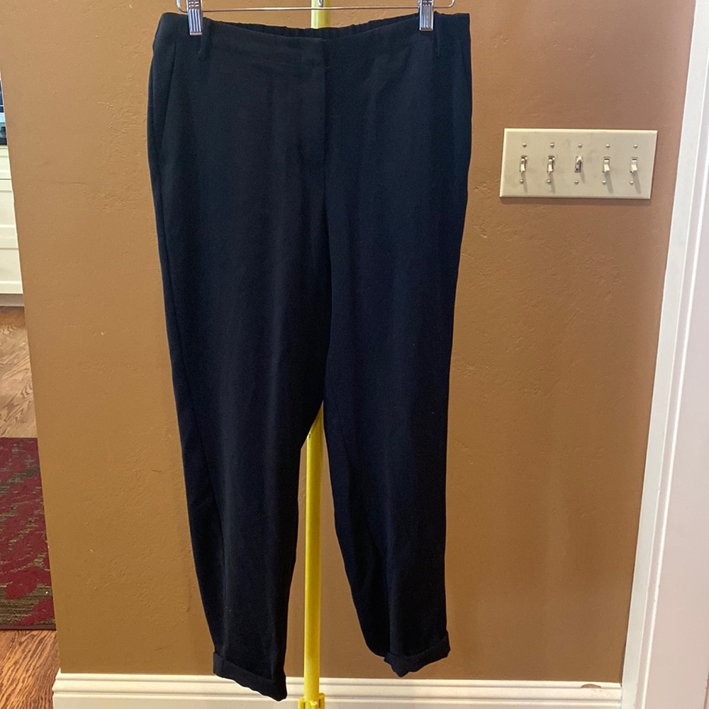 J. Jill Trouser Leg Crop Pant Elastic Back Waist Black 10 Cuffed